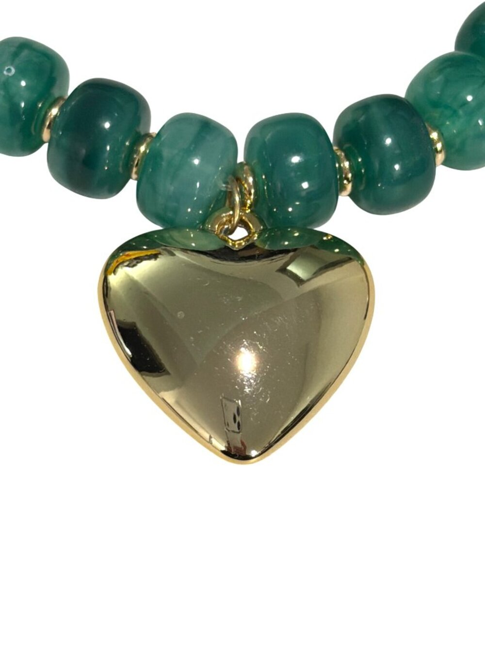 New Mayamar Green Beaded Necklace With Gold-Tone Heart Pendant - Picture 3 of 4